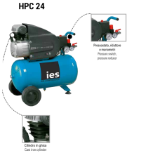 COMPRESSORE A PISTONI COASSIALI LUBRIFICATI MONOFASE CON SERBATOIO DA 24/50 LT IES MOD HPC 24-HPC 50