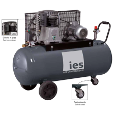 COMPRESSORE  A PISTONI CARRELLATO BICILINDRICO BISTADIO CON TRASMISSIONE A CINGHIA MOTORE TRIFASE 400V 4KW IES MOD PPC 90-500