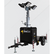 TORRE FARO A LAMPADE LED,CARRELLO TRAINO LENTO,SOLLEVAMENTO MANUALE AD ARGANO 8 MT (ROTAZ 340°),GENSET CART NO GEN